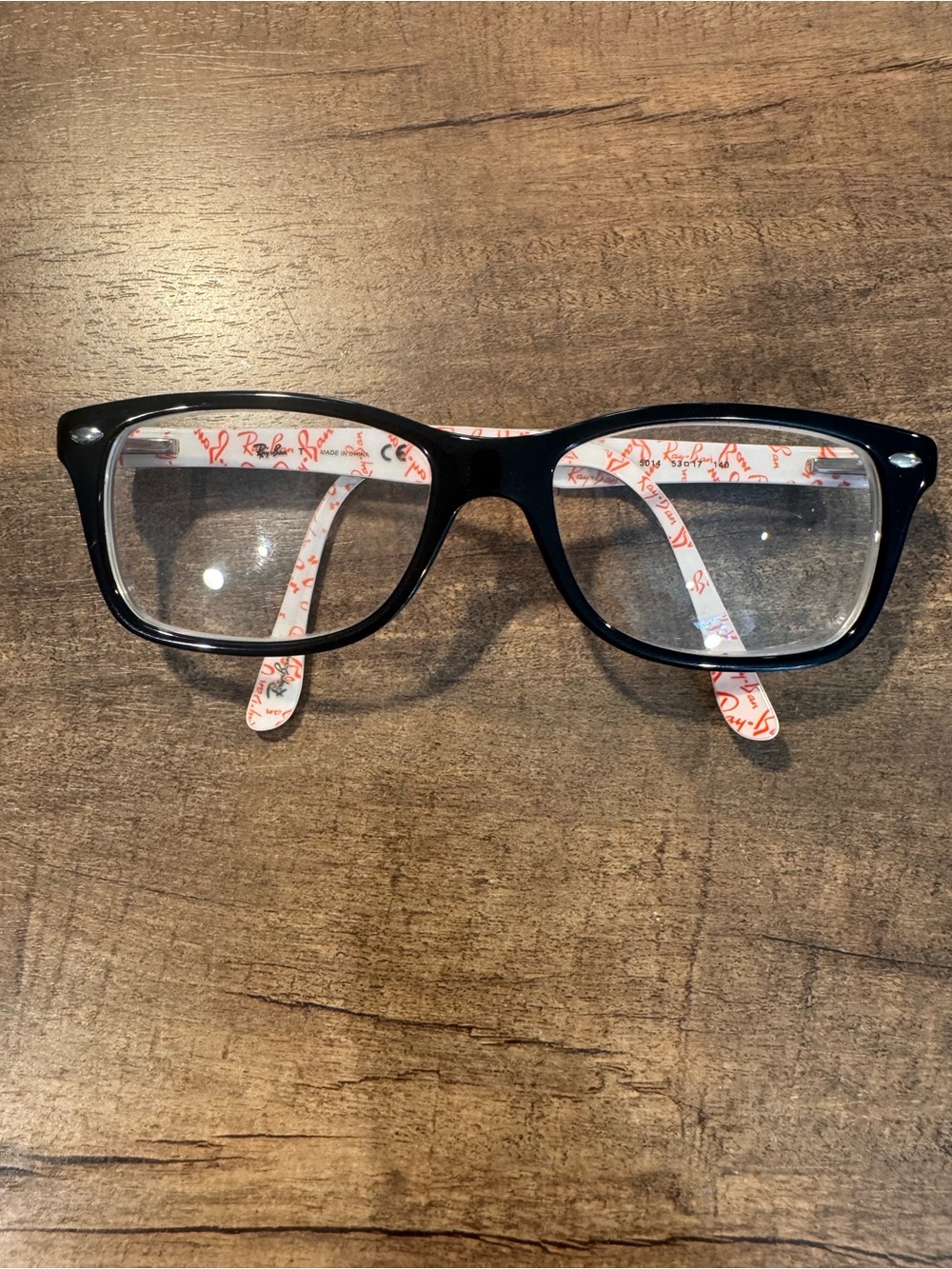 Ray-Ban RB 5228 5014 Black White Script Eyeglasses Frames 53-17 140 w/ Case